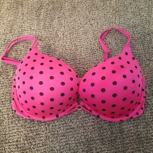 La Senza Pink and Black Polka Dot Double Push up Bra Size 32DD